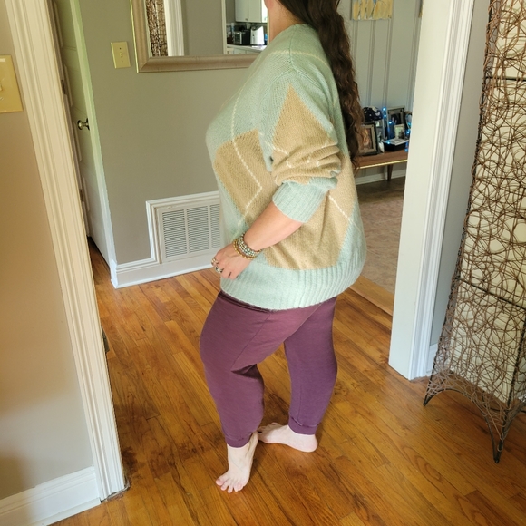 Ellos Plus Size Oversized Antique Mint Argyle Pullover Sweater Size 2X - Picture 9 of 16